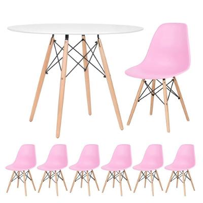 Kit - Mesa Eames 100 Cm Branco + 6 Cadeiras Eames Dsw Rosa Claro Mesa Branco Com Cadeiras Rosa