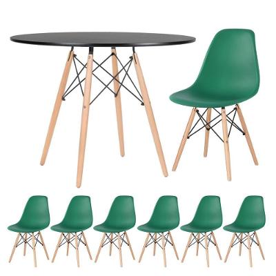 Kit - Mesa Eames 100 Cm Preto + 6 Cadeiras Eames Dsw Verde Escuro Mesa Preto Com Cadeiras Verde Escuro