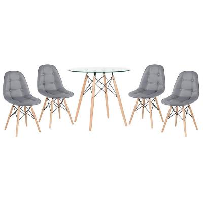 Kit - Mesa De Vidro Eames 80 Cm + 4 Cadeiras Eames Botonê Cinza Escuro Cinza-escuro