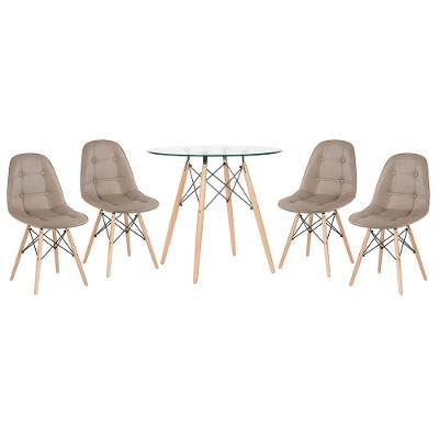 Kit - Mesa De Vidro Eames 80 Cm + 4 Cadeiras Eames Botonê Nude Nude