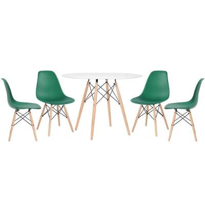 Kit - Mesa Eames 100 Cm Branco + 4 Cadeiras Eames Dsw Verde Escuro Mesa Branco Com Cadeiras Verde Escuro