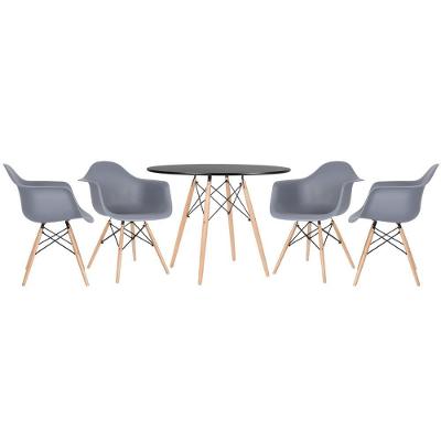 Kit - Mesa Eames 100 Cm + 4 Cadeiras Eames Daw Mesa Preto Com Cadeiras Cinza Escuro Mesa Preto Com Cadeiras Cinza Escuro