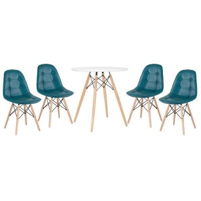 Kit - Mesa Eames 70 Cm + 4 Cadeiras Eames Botonê Mesa Branco Com Cadeiras Turquesa Mesa Branco Com Cadeiras Turquesa