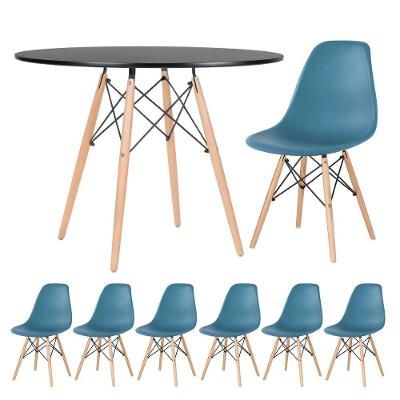 Kit - Mesa Eames 100 Cm Preto + 6 Cadeiras Eames Dsw Turquesa Mesa Preto Com Cadeiras Turquesa