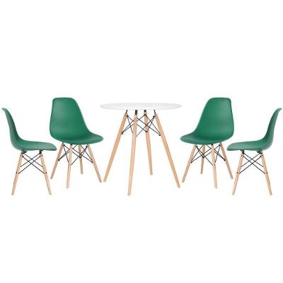 Kit - Mesa Eames 70 Cm Branco + 4 Cadeiras Eames Dsw Verde Escuro Mesa Branco Com Cadeiras Verde Escuro