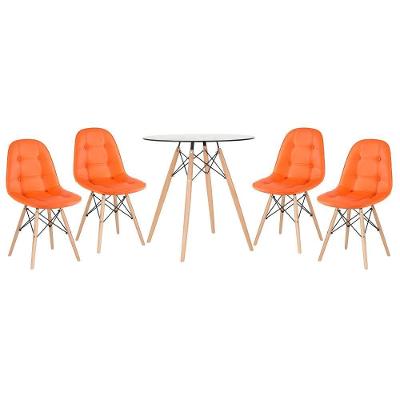Kit - Mesa De Vidro Eames 70 Cm + 4 Cadeiras Eames Botonê Laranja Laranja