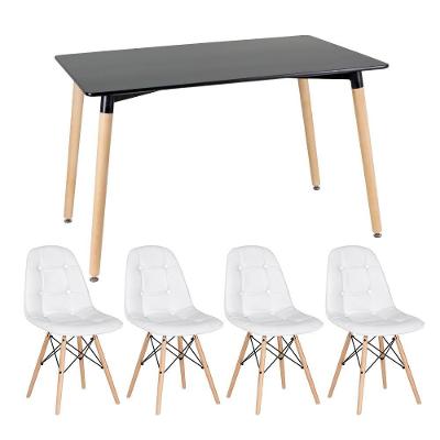 Kit - Mesa Retangular Eames 80 X 140 Cm Preto + 4 Cadeiras Botonê Branco Mesa Preto Com Cadeiras Branco