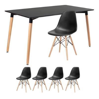 Kit - Mesa Retangular Eames 80 X 140 Cm + 4 Cadeiras Dsw Mesa Preto Com Cadeiras Preto Mesa Preto Com Cadeiras Preto