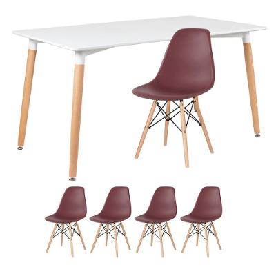 Kit - Mesa Retangular Eames 80 X 140 Cm + 4 Cadeiras Dsw Mesa Branco Com Cadeiras Marrom Mesa Branco Com Cadeiras Marrom