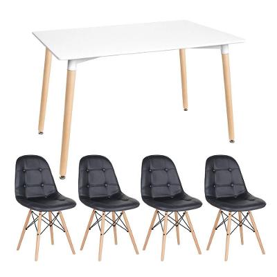 Kit - Mesa Retangular Eames 80 X 140 Cm Branco + 4 Cadeiras Botonê Preto Mesa Branco Com Cadeiras Preto