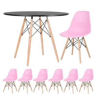 Kit - Mesa Eames 100 Cm Preto + 6 Cadeiras Eames Dsw Rosa Claro Mesa Preto Com Cadeiras Rosa