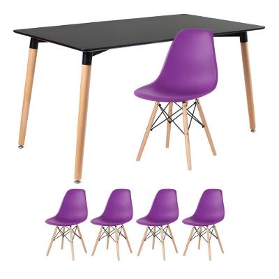 Kit - Mesa Retangular Eames 80 X 140 Cm + 4 Cadeiras Dsw Mesa Preto Com Cadeiras Roxo Mesa Preto Com Cadeiras Roxo