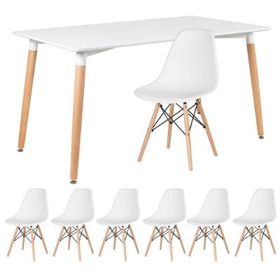 Kit - Mesa Retangular Eames 80 X 140 Cm Branco + 6 Cadeiras Dsw Branco Mesa Branco Com Cadeiras Branco