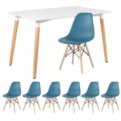 Kit - Mesa Retangular Eames 80 X 120 Cm Branco + 6 Cadeiras Dsw Turquesa Mesa Branco Com Cadeiras Turquesa