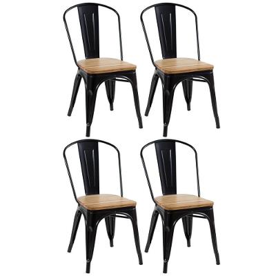 Kit 4 Cadeiras Iron Tolix Com Assento De Madeira Industrial Jantar Cozinha Preto Preto