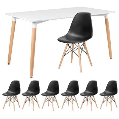 Kit - Mesa Retangular Eames 80 X 140 Cm Branco + 6 Cadeiras Dsw Preto Mesa Branco Com Cadeiras Preto