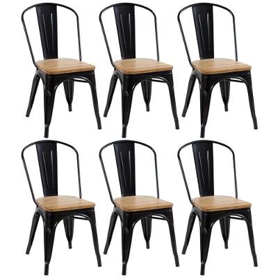 Kit 6 Cadeiras Iron Tolix Com Assento De Madeira Industrial Jantar Cozinha Preto Preto