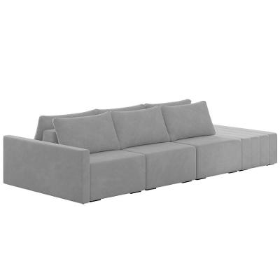 Sofá Ilha Modular Com Puff Para Sala Living 312cm Georgia K04 Veludo Cinza - Mpozenato