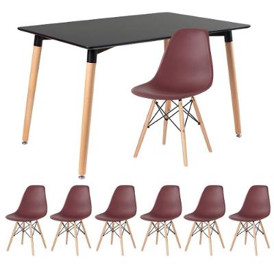 Kit - Mesa Retangular Eames 80 X 120 Cm Preto + 6 Cadeiras Dsw Marrom Mesa Preto Com Cadeiras Marrom
