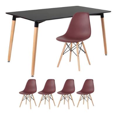 Kit - Mesa Retangular Eames 80 X 140 Cm + 4 Cadeiras Dsw Mesa Preto Com Cadeiras Marrom Mesa Preto Com Cadeiras Marrom
