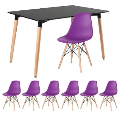 Kit - Mesa Retangular Eames 80 X 120 Cm Preto + 6 Cadeiras Dsw Roxo Mesa Preto Com Cadeiras Roxo