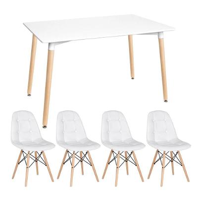 Kit - Mesa Retangular Eames 80 X 140 Cm Branco + 4 Cadeiras Botonê Branco Mesa Branco Com Cadeiras Branco