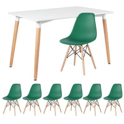 Kit - Mesa Retangular Eames 80 X 120 Cm Branco + 6 Cadeiras Dsw Verde Escuro Mesa Branco Com Cadeiras Verde Escuro