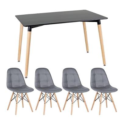 Kit - Mesa Retangular Eames 80 X 120 Cm Preto + 4 Cadeiras Botonê Cinza Escuro Mesa Preto Com Cadeiras Cinza Escuro