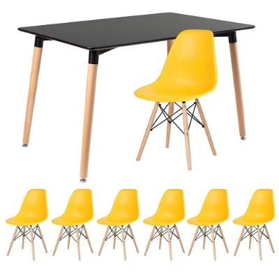 Kit - Mesa Retangular Eames 80 X 120 Cm Preto + 6 Cadeiras Dsw Amarelo Mesa Preto Com Cadeiras Amarelo