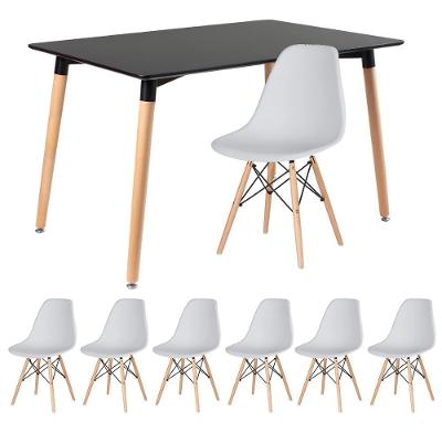 Kit - Mesa Retangular Eames 80 X 120 Cm Preto + 6 Cadeiras Dsw Cinza Claro Mesa Preto Com Cadeiras Cinza Claro