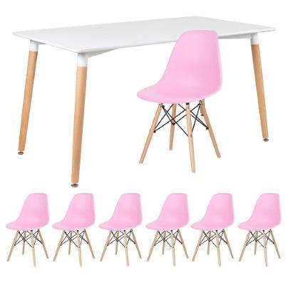 Kit - Mesa Retangular Eames 80 X 140 Cm Branco + 6 Cadeiras Dsw Rosa Claro Mesa Branco Com Cadeiras Rosa