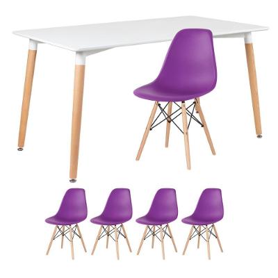Kit - Mesa Retangular Eames 80 X 140 Cm + 4 Cadeiras Dsw Mesa Branco Com Cadeiras Roxo Mesa Branco Com Cadeiras Roxo