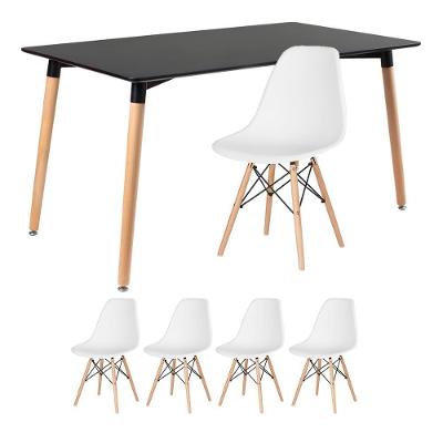 Kit - Mesa Retangular Eames 80 X 140 Cm + 4 Cadeiras Dsw Mesa Preto Com Cadeiras Branco Mesa Preto Com Cadeiras Branco