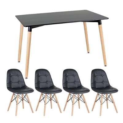 Kit - Mesa Retangular Eames 80 X 120 Cm Preto + 4 Cadeiras Botonê Preto Mesa Preto Com Cadeiras Preto
