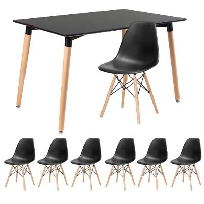 Kit - Mesa Retangular Eames 80 X 120 Cm Preto + 6 Cadeiras Dsw Preto Mesa Preto Com Cadeiras Preto