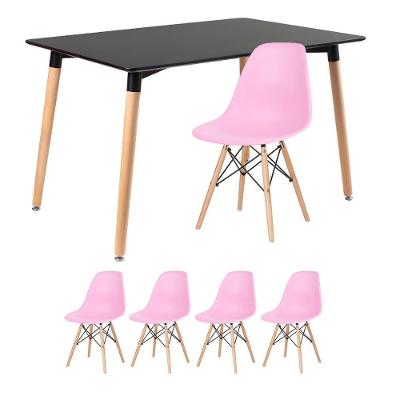 Kit - Mesa Retangular Eames 80 X 120 Cm + 4 Cadeiras Dsw Mesa Preto Com Cadeiras Rosa Mesa Preto Com Cadeiras Rosa