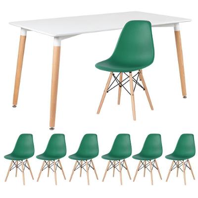 Kit - Mesa Retangular Eames 80 X 140 Cm Branco + 6 Cadeiras Dsw Verde Escuro Mesa Branco Com Cadeiras Verde Escuro