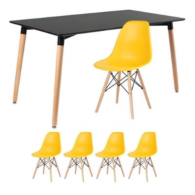 Kit - Mesa Retangular Eames 80 X 140 Cm + 4 Cadeiras Dsw Mesa Preto Com Cadeiras Amarelo Mesa Preto Com Cadeiras Amarelo