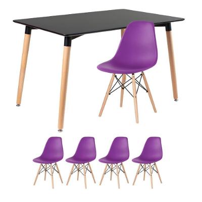 Kit - Mesa Retangular Eames 80 X 120 Cm + 4 Cadeiras Dsw Mesa Preto Com Cadeiras Roxo Mesa Preto Com Cadeiras Roxo
