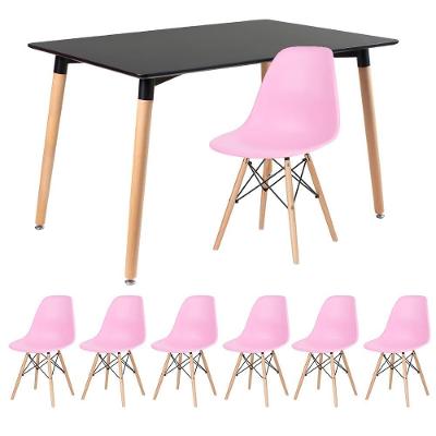 Kit - Mesa Retangular Eames 80 X 120 Cm Preto + 6 Cadeiras Dsw Rosa Claro Mesa Preto Com Cadeiras Rosa