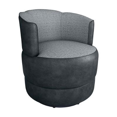 Poltrona Decorativa Giratória Base De Ferro Marselha Sintetico Preto Matrix Sintetico Preto Linho Cinza