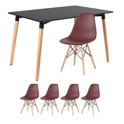 Kit - Mesa Retangular Eames 80 X 120 Cm + 4 Cadeiras Dsw Mesa Preto Com Cadeiras Marrom Mesa Preto Com Cadeiras Marrom