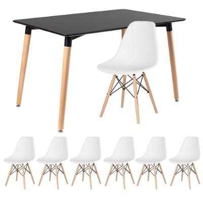 Kit - Mesa Retangular Eames 80 X 120 Cm Preto + 6 Cadeiras Dsw Branco Mesa Preto Com Cadeiras Branco