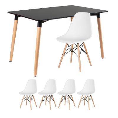 Kit - Mesa Retangular Eames 80 X 120 Cm + 4 Cadeiras Dsw Mesa Preto Com Cadeiras Branco Mesa Preto Com Cadeiras Branco