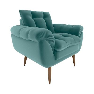 Poltrona Decorativa Confortável Pés Em Madeira Maciça Xangai Matrix Veludo Verde Menta