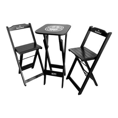 Conjunto Mesa Bistrô Com 2 Banquetas Dobráveis De Madeira Personalizada Com A Sua Logo ? Imbuia