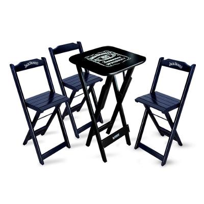 Conjunto De Mesa Bistrô Dobrável Jack Daniel's Com 3 Banquetas De Madeira Preta