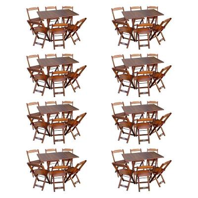 Kit 8 Conjuntos De Mesa Dobráveis De Madeira 70x110cm Com 6 Cadeiras Imbuia