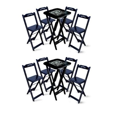 Kit 2 Conjuntos De Mesa Bistrô Dobrável Jack Daniel's Com 4 Banquetas De Madeira Preta