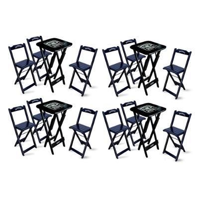 Kit 4 Conjuntos De Mesa Bistrô Dobrável Jack Daniel's Com 3 Banquetas De Madeira Preta